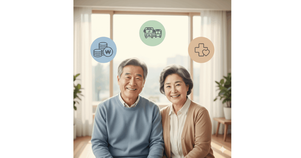 노부부가 65세 이상 복지헤택을 생각하고 있는 이미지