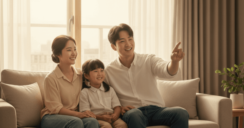 아이가 있는 가정에서 근로장려금 내용을 듣고 있는 이미지