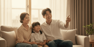 아이가 있는 가정에서 근로장려금 내용을 듣고 있는 이미지