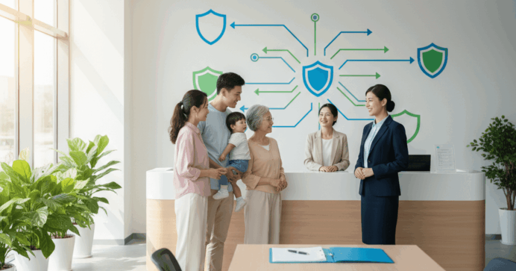 한가정이 긴급복지지원금의 안내를 들으며 안도감을 가지고 있는 이미지