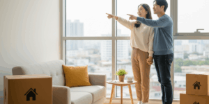 무주택자 부부자 새로운 전세집을 구할생각에 즐거워하는 이미지