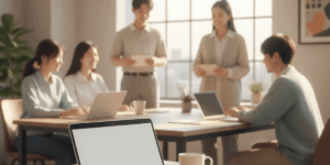 남녀가 정부 보조금 지원 혜택에 대해 이야기 하고 있는 이미지