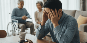 부모님 건강 때문에 40대 남성이 고민하는 이미지