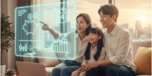 청년 미래적금 출시 예정이란 소식에 가족이 함게 기뻐하는 이미지