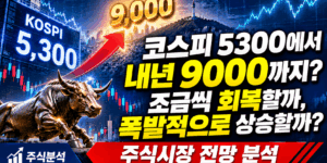 코스피 5300선 급락 이후 2027년 9000 전망과 상승 가능성을 표현한 이미지